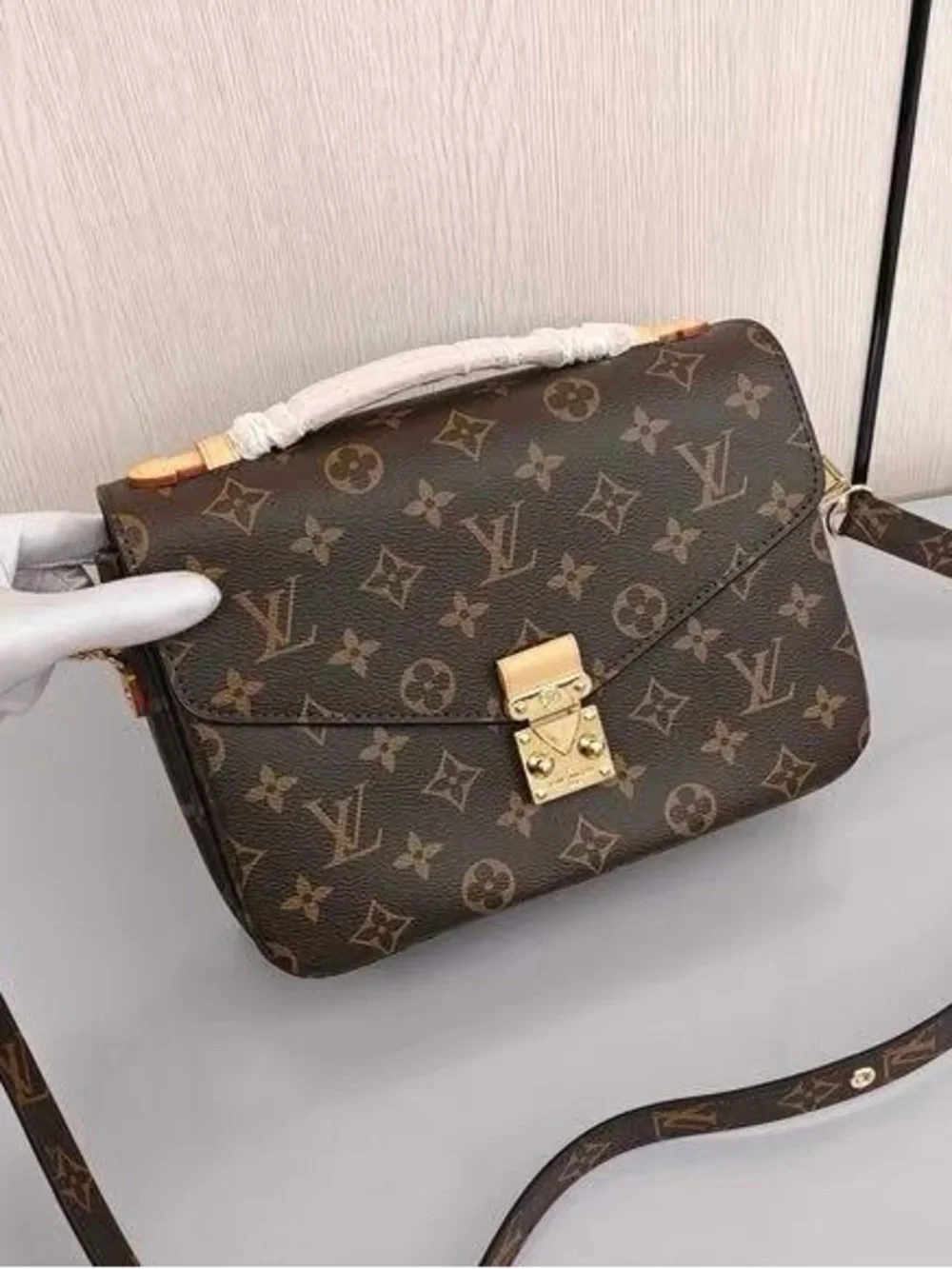 Luxury Monogram Crossbody Bag in Brown with Pink Trim